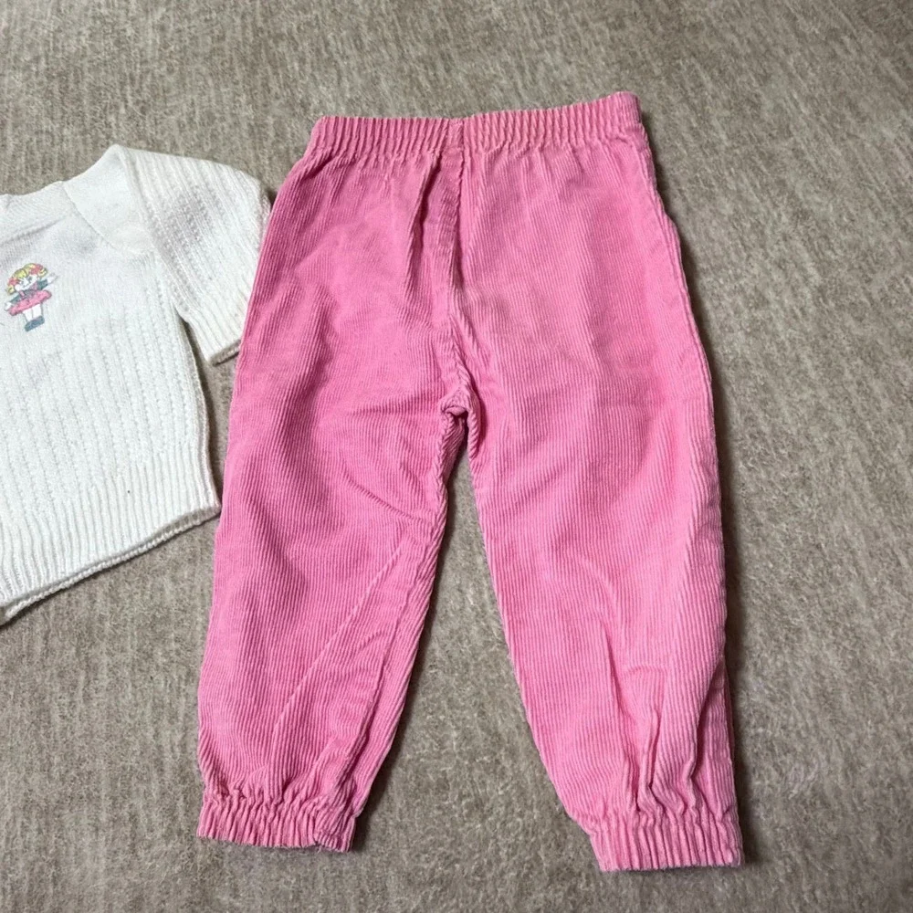 Vintage girls set corduroy pants cardigan toddler